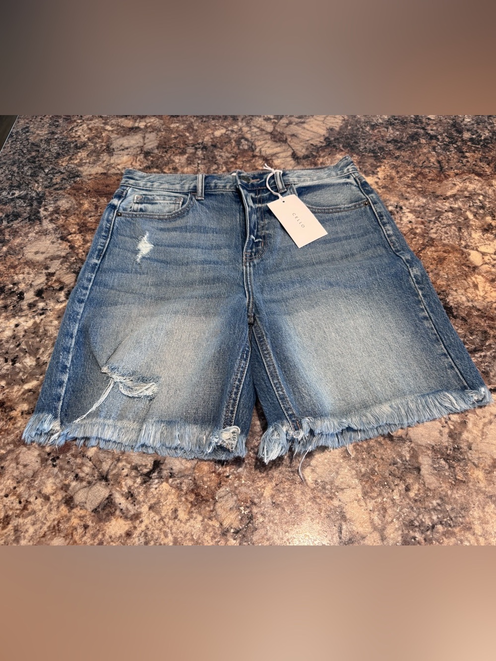 Women’s Distressed Bermuda  Denim Shorts - Blue
